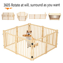 Load image into Gallery viewer, 8 Panel Wooden Freestanding Dog Gate, Step Over Indoor Pet Fence For Doorways And Stairs - Natural Wood