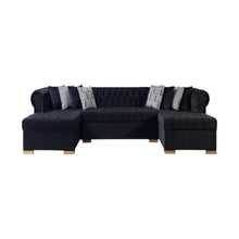 Load image into Gallery viewer, Velvet U Shaped Three Piece Sofa Chaise Sectional With Toss Pillows - Black