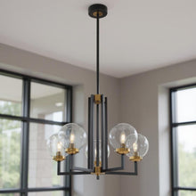 Load image into Gallery viewer, Five Light Transparent Metal Edison Bulb Dimmable Chandelier With Shades - Black / Gold / Clear