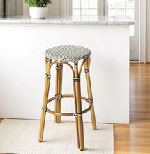 Load image into Gallery viewer, Rattan Backless Bar Height Bar Chair - Natural Black And White