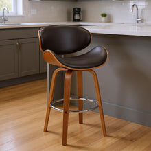 Load image into Gallery viewer, 38" Faux Leather Swivel Low Back Counter Height Bar Chair - Brown