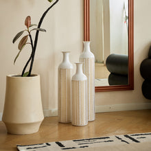 Load image into Gallery viewer, Floor Metal Vase Modern Style Decoration Home Metal Vase 3 Piece Set Gorgeous Home Decoration Large Glazed Metal Vase - Gold / White