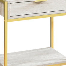 Load image into Gallery viewer, Wood And Metal End Table With Drawer And Shelf - Gold And Beige