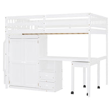 Load image into Gallery viewer, Loft Bed With Stairs, Bookshelf, Drawers, Desk & Wardrobe, Space Saving Multifunctional Furniture
