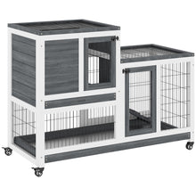 Load image into Gallery viewer, Pawhut - Wooden Rabbit Hutch Elevated Bunny Cage Indoor Small Animal Habitat With Enclosed Run With Wheels, Ramp, Removable Tray Ideal For Guinea Pigs - Gray