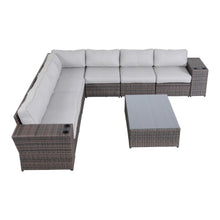 Load image into Gallery viewer, Outdoor Wicker Sectional With Weather Resistant Cushions And Table