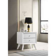 Load image into Gallery viewer, Nightstand With Angled Legs, Round Knobs, Wave Texture, 2 Drawer Bedside Table - White