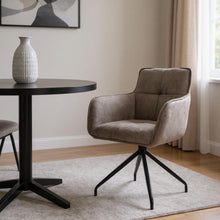 Load image into Gallery viewer, Upholstered Fabric Dining Arm Chair - Dark Brown / Black