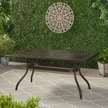 Load image into Gallery viewer, Celestine - Outdoor Cast Aluminum Dining Table With Floral Lattice Design And Umbrella Holder