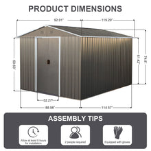 Load image into Gallery viewer, 8X10Ft Outdoor Metal Storage Shed - Gray