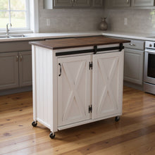 Load image into Gallery viewer, 35" Wood Rolling Kitchen Cart - Dark Brown / White