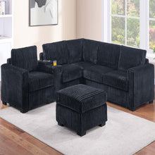 Load image into Gallery viewer, Contemporary L-Shaped Sectional Set With USB Console & Ottoman