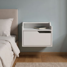 Load image into Gallery viewer, 15.7" x 13.3" x 12.9" One Drawer Faux Wood Floating Nightstand - White