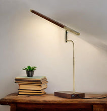 Load image into Gallery viewer, Metal Adjustable LED Desk Lamp With USB Port - Walnut Wood Finish And Antique Brass