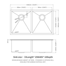 Load image into Gallery viewer, Double Bowl Undermount Kitchen Sink 16 Gauge 33" X 19" With Dual 10" Deep Basins - Gunmetal Black
