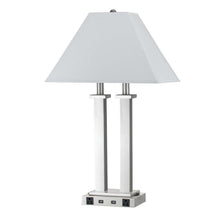 Load image into Gallery viewer, Metal Two Light Desk USB Table Lamp With White Novelty Shade - Nickel