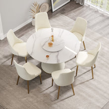 Load image into Gallery viewer, Modern Artificial Stone Round Plywood Base Dining Table, Can Accommodate 6 People, Artificial Stone Turntable (Not Including Chairs) - White / Beige