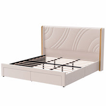 Load image into Gallery viewer, Modern Upholstered LED Bed Frame With Storage Drawers, Wingback Headboard, RGB Light