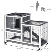 Load image into Gallery viewer, Pawhut - Wooden Rabbit Hutch Elevated Bunny Cage Indoor Small Animal Habitat With Enclosed Run With Wheels, Ramp, Removable Tray Ideal For Guinea Pigs - Gray