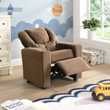 Load image into Gallery viewer, Kids Recliner Chair, Kids Upholstered Couch With Two Cup Holder, Footrest, Backrest, Toddlers Recliner With Headrest And Footrest - Black