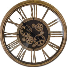 Load image into Gallery viewer, Silent Skeleton Exposed Gear Round Wall Clock (626340) - Antiqued Gold / Black