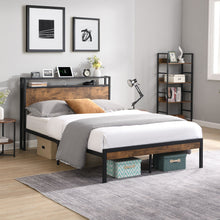 Load image into Gallery viewer, Metal Platform Bed Frame With Wooden Headboard And Footboard With USB Liner, No Box Spring Needed, Under Bed Storage