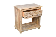 Load image into Gallery viewer, 28" Solid Wood Carved Geometric One Drawer Nightstand - Natural