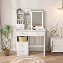 Load image into Gallery viewer, Dressing Table With Movable Mirror And LED Light, 5 Drawer Storage Organizer - White
