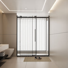Load image into Gallery viewer, Frameless Shower Door Single Sliding, Clear Tempered Glass Shower Door With Zinc Roller Rail System, Stainless Steel Handle - Black
