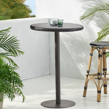 Load image into Gallery viewer, Outdoor Round Rattan Bar Table With Iron Frame - Multi Brown