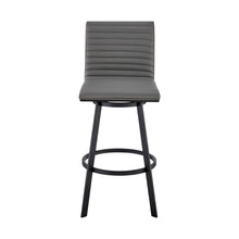 Load image into Gallery viewer, 21" x 17" x 39" Faux Leather And Iron Swivel Counter Height Bar Chair - Gray And Black