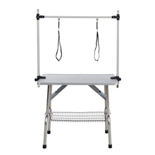 Load image into Gallery viewer, Folding Dog Pet Grooming Table Stainless Steel Frame Rubber Mat On Board With Adjustable Arm And Clamps Pet Dog Cat Grooming Table