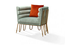 Load image into Gallery viewer, Tubular Velvet And Gold Lounge Chair - Light Green
