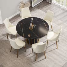 Load image into Gallery viewer, Modern Artificial Stone Round Metal Iron Base Dining Table, Can Accommodate 6 People (Not Including Chairs.) - Black
