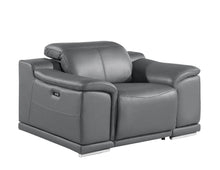 Load image into Gallery viewer, Genuine Leather Wall Hugger Power Recliner With USB - Battleship Gray