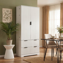 Load image into Gallery viewer, Fluted Kitchen Pantry Cabinet With 2 Large Drawers & 8 Door Spice Rack