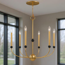 Load image into Gallery viewer, 28" Six Light Dimmable Chandelier With Shades - Brass
