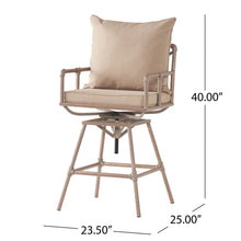 Load image into Gallery viewer, Industrial Outdoor Patio Plumber's Iron Frame Swivel Barstool With Cushions, Height Adjustable