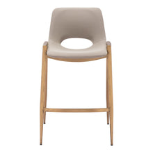 Load image into Gallery viewer, 26" Faux Leather And Steel Low Back Counter Height Bar Chairs (Set of 2) - Beige / Gold