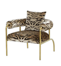 Load image into Gallery viewer, 100% Polyester Animal Print Arm Chair - Beige, Black And Gold