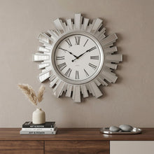 Load image into Gallery viewer, Mirrored Heavy Duty Plastic Silent Analog Sunburst Wall Clock - Silver / Silver / White