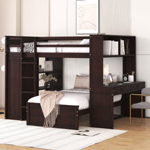 Load image into Gallery viewer, Loft Bed With A Twin Size Standalone Bed, Shelves, Desk, And Wardrobe