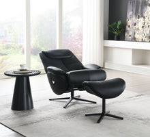 Load image into Gallery viewer, Labotina - Top Grain Leather Accent Chair With Swivel & Ottoman - Black