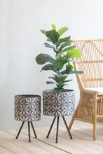 Load image into Gallery viewer, Metal Planter Stand, Round Galvanized Farmhouse Planter (Set of 2) - Gray