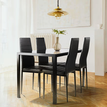 Load image into Gallery viewer, 5 Pieces Dining Table Set For 4, Kitchen Room Tempered Glass Dining Table, 4 Faux Leather Chairs - Black