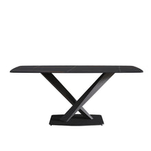 Load image into Gallery viewer, 70.87" Modern Artificial Stone Black Curved Black Metal Leg Dining Table, Can Accommodate 6-8 People - Black