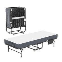 Load image into Gallery viewer, Twin Folding Bed With Memory Foam Mattress, Space Saving Rollaway Guest, On Wheels, Portable For Adults & Guests - Black