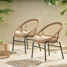 Load image into Gallery viewer, Outdoor Accent Chair With Curved Back And Basket Frame, (Set of 2) - Light Brown / Beige