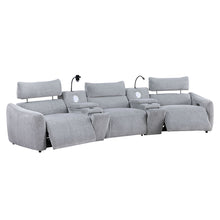 Load image into Gallery viewer, Fullar - Modular Console With Speaker & Cup Holder - Light Gary Chenille