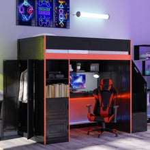Load image into Gallery viewer, Gaming Loft Bed With Desk And Storage, LED Lights